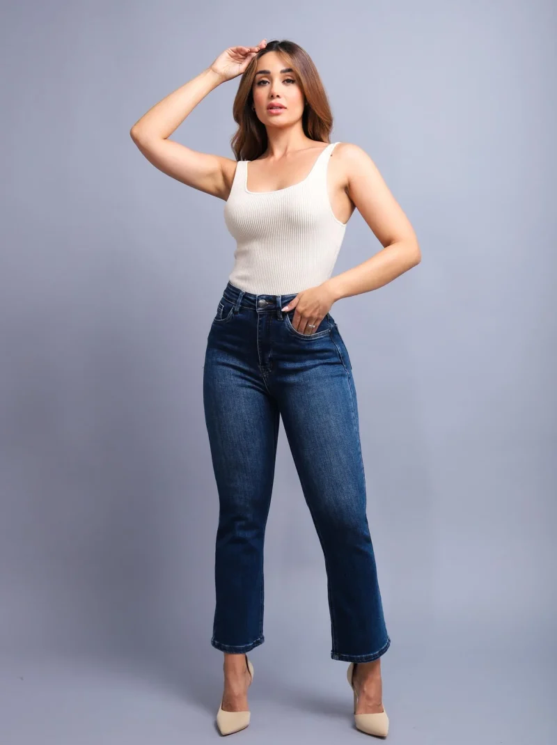 PANTALON KYRATH CROPPED FLARE MODA MEZCLILLA AZUL FUERTE