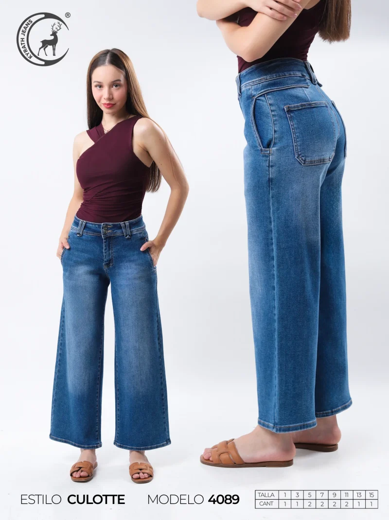 PANTALON KYRATH MODA CULOTTE FIT MEZCLILLA AZUL MEDIO