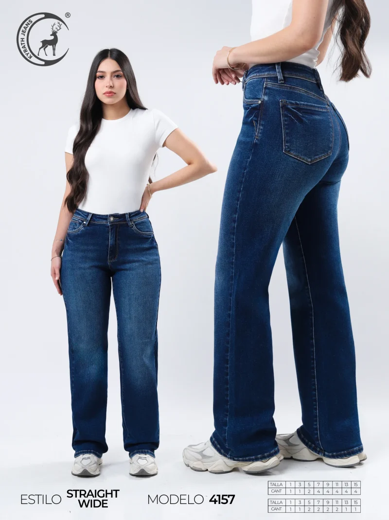 PANTALON KYRATH MODA STRAIGHT WIDE FIT MEZCLILLA AZUL MEDIO OSCURO