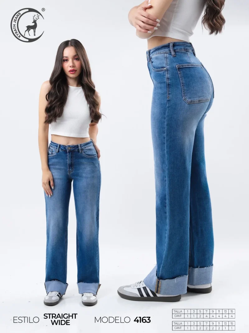 PANTALON KYRATH MODA STRAIGHT WIDE FIT MEZCLILLA AZUL MEDIO CLARO