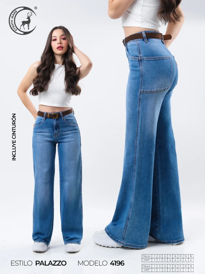 PANTALON KYRATH MODA PALAZZO FIT MEZCLILLA AZUL MEDIO CLARO
