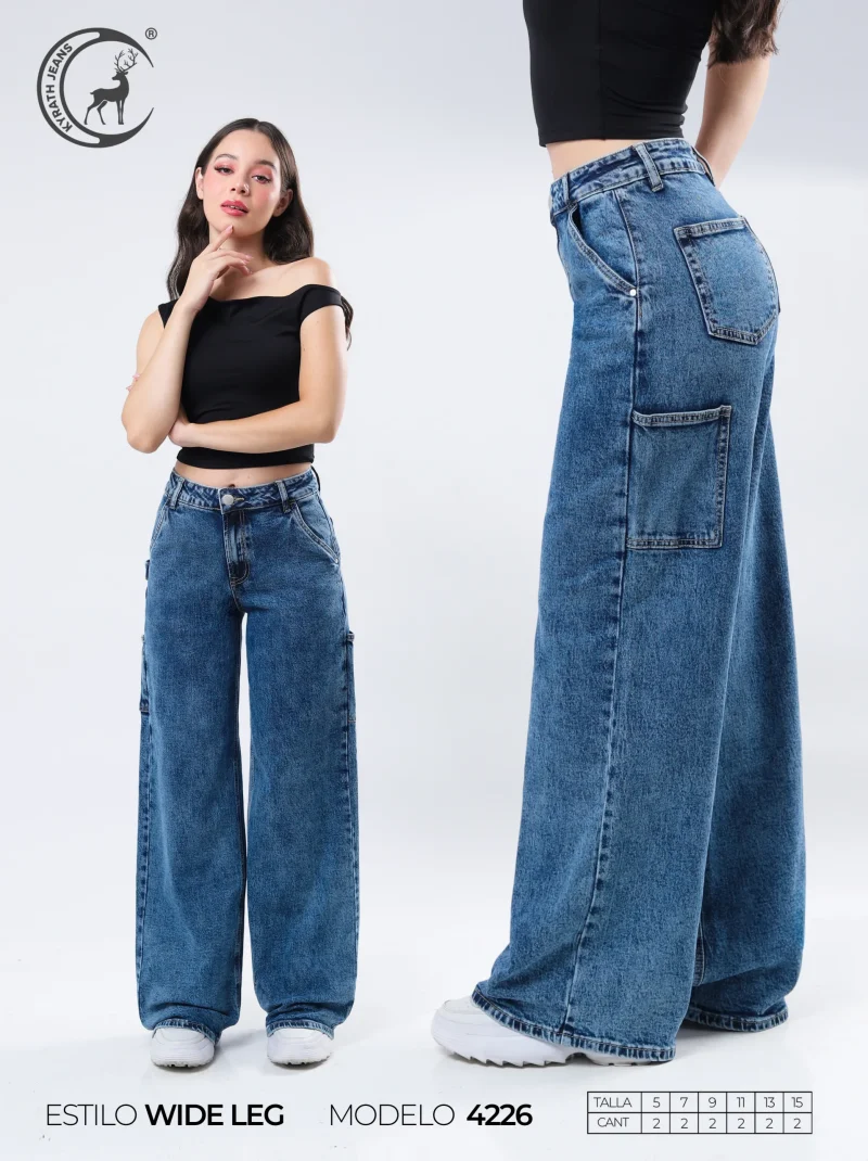 PANTALON KYRATH MODA WIDE LEG (RIGIDO) MEZCLILLA AZUL MEDIO