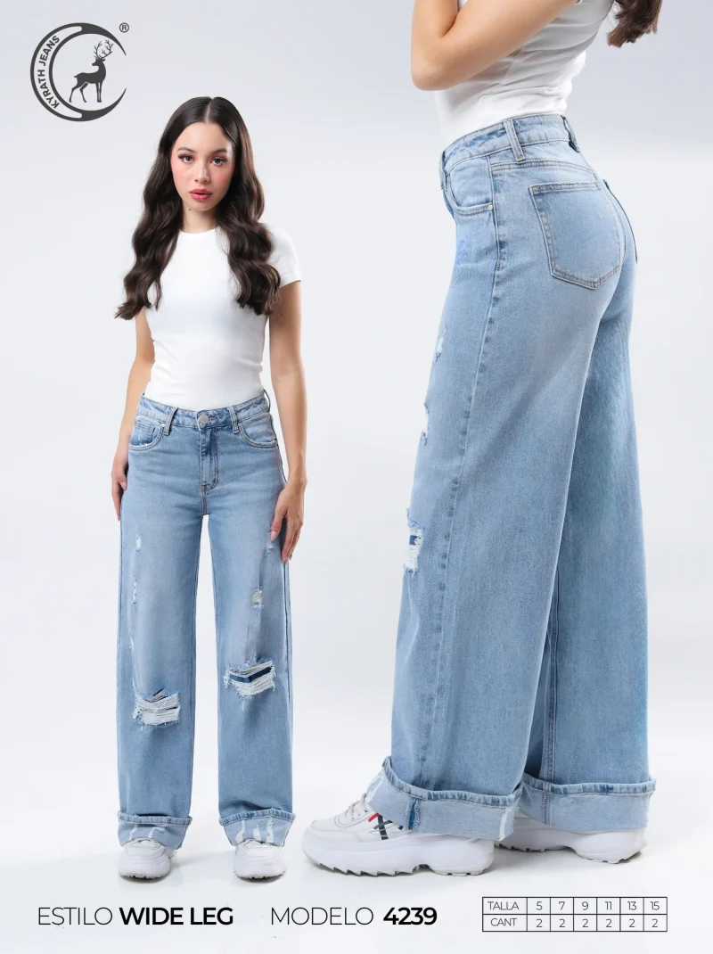 PANTALON KYRATH MODA WIDE LEG FIT (RIGIDO) MEZCLILLA AZUL MEDIO CLARO