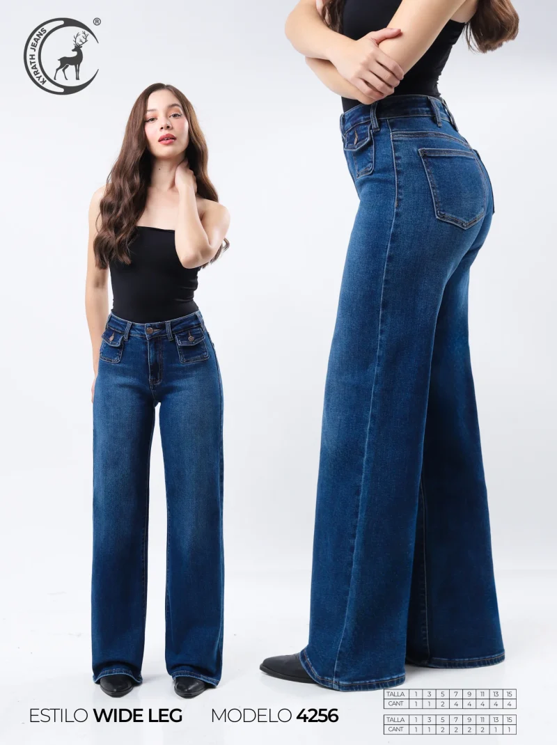 PANTALON KYRATH MODA WIDE LEG MEZCLILLA AZUL MEDIO OSCURO