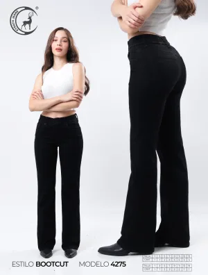 PANTALON KYRATH MODA BOOTCUT FIT RESORTE MEZCLILLA NEGRA