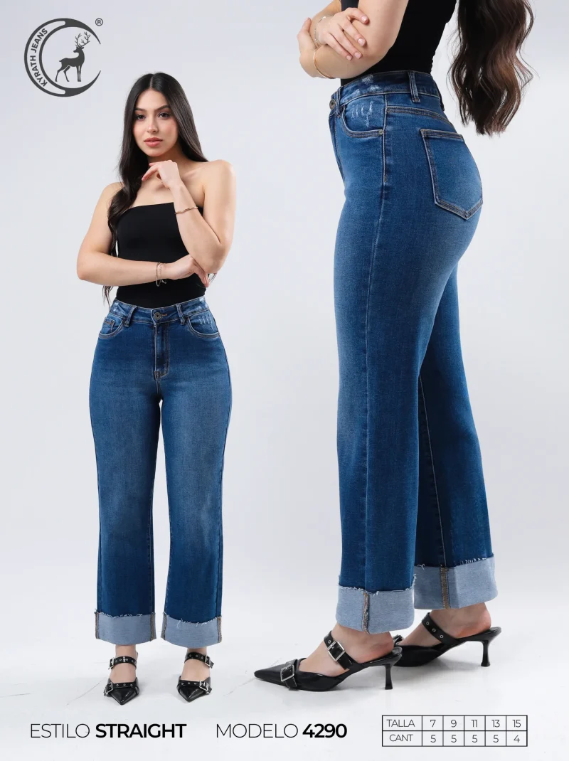 PANTALON KYRATH MODA STRAIGHT FIT ROTO MEZCLILLA AZUL MEDIO
