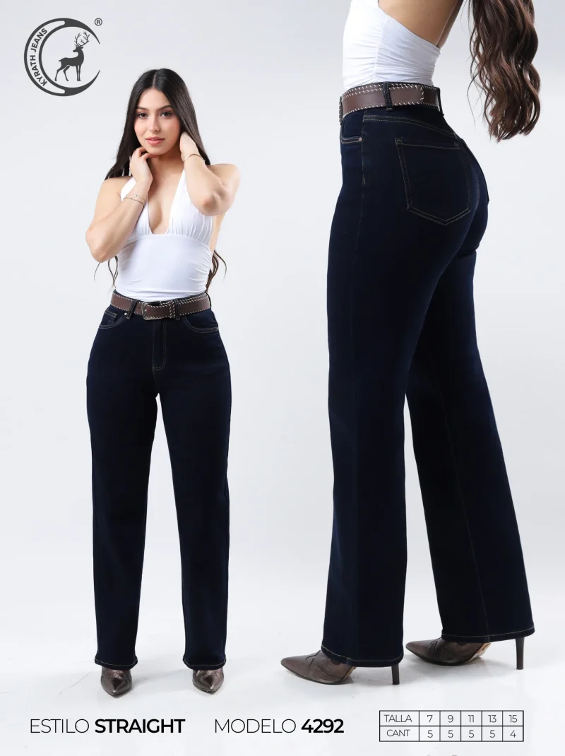 PANTALON KYRATH MODA STRAIGHT FIT CINTURON MEZCLILLA AZUL OSCURO